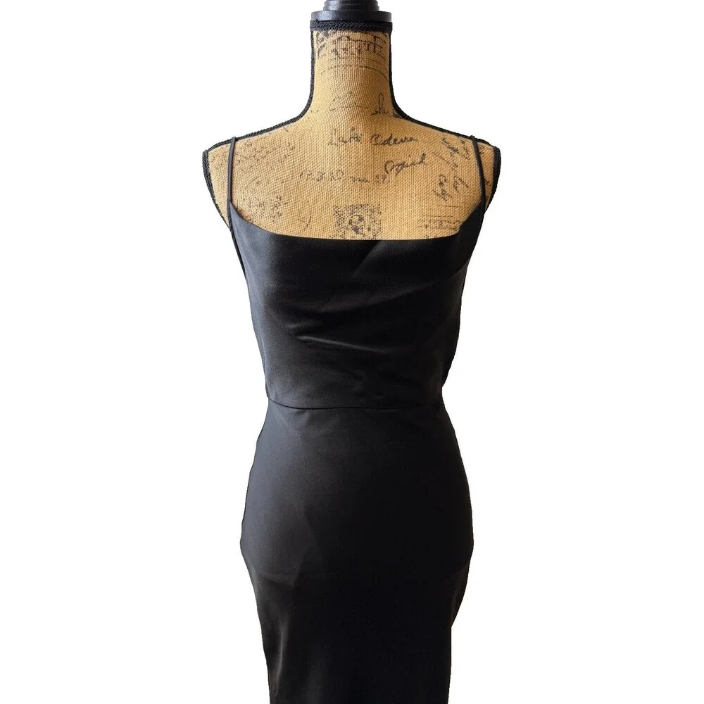 Taylor Black Formal Evening Dress Satin Open Back Maxi Gown Women's Size 4 NWT